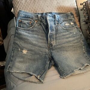 Levi's Blue Distressed Jean Shorts
